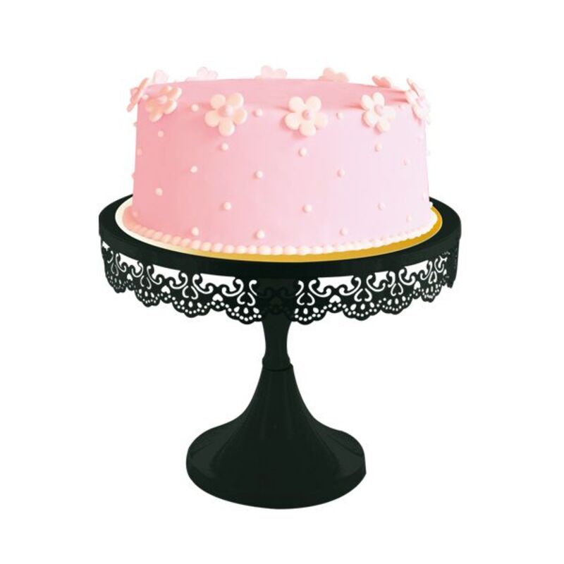 Présentoir gâteau noir broderie 23 cm