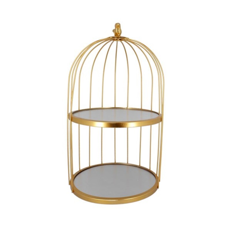 Présentoir cage à oiseaux doré 2 étages Patisdécor 25 cm