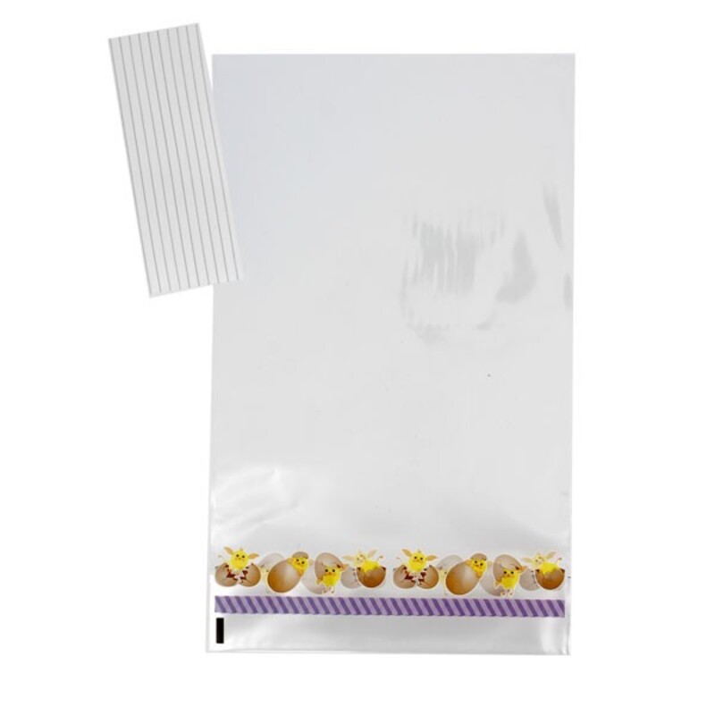 Sachets bonbons Poussins coquille + liens 14 x 23 cm (x10)