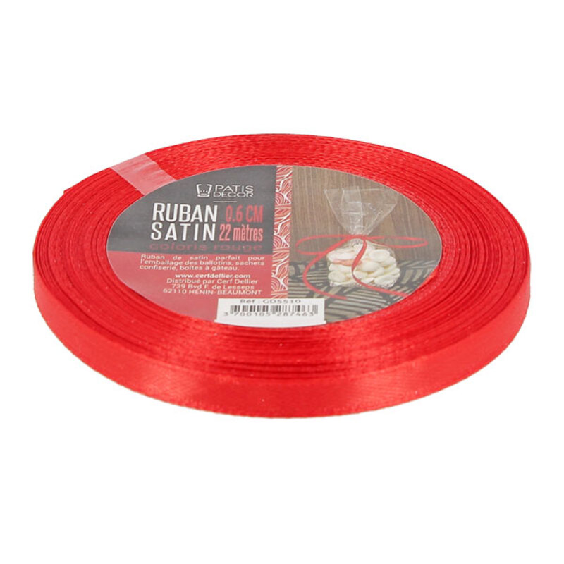 Ruban rouge satin 2.5 cm (22 m) Patisdécor