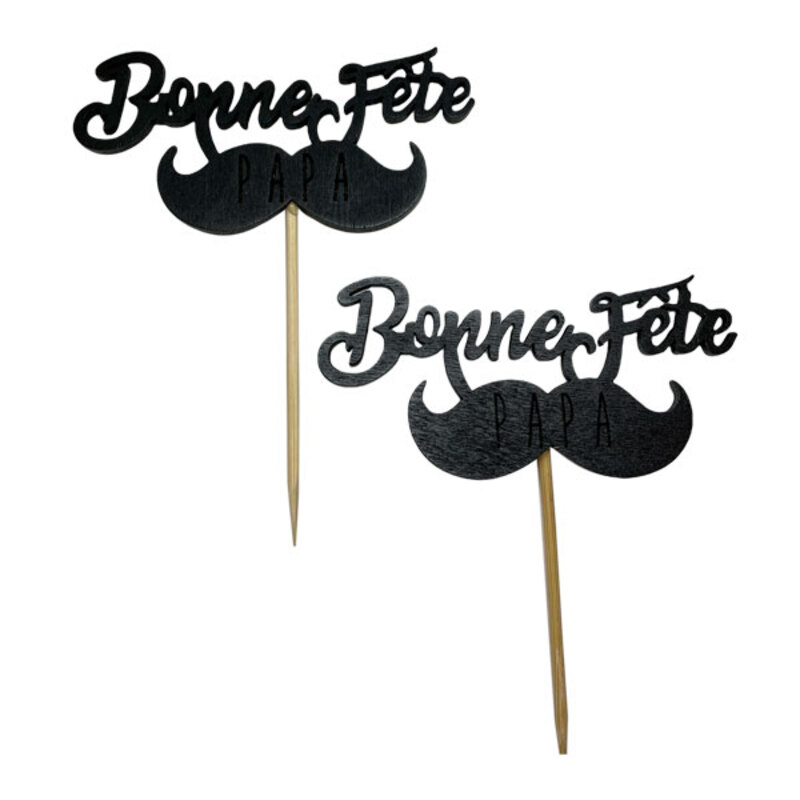 Cupcake Toppers Moustache "Bonne Fête Papa" (x2)