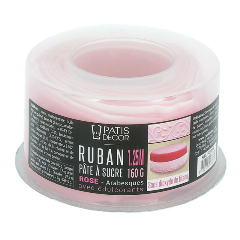 Ruban pâte à sucre rose arabesques (1,25 m)