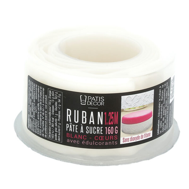 Ruban pâte à sucre coeurs h 5 cm (1,25 m)