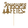 Décors sur pique "Joyeuses Fêtes" dorés (x2)