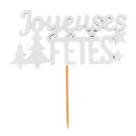 Décors sur pique "Joyeuses Fêtes" blancs (x30)